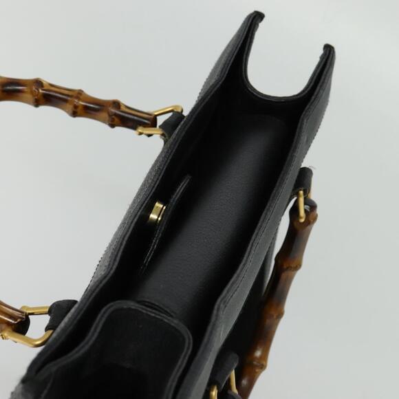 GUCCI Bamboo Hand Bag Suede Leather Black Gold 002 1186 002 1186 - Picture 6 of 16